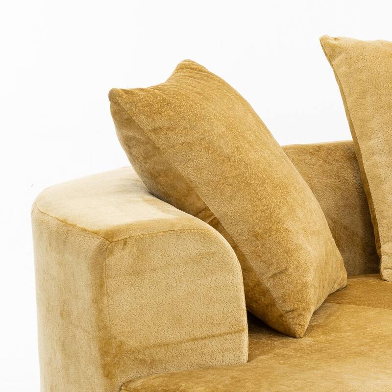 Modern Stylish 2-Seater Frame-Free Compressed Chenille Upholstered Loveseat Sofa with 3 Pillows