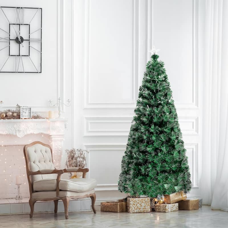Gymax 5FT/6FT/7FT Pre-lit Fiber Optic ArtificialChristmas Tree w/LED - See Details - 5 Foot