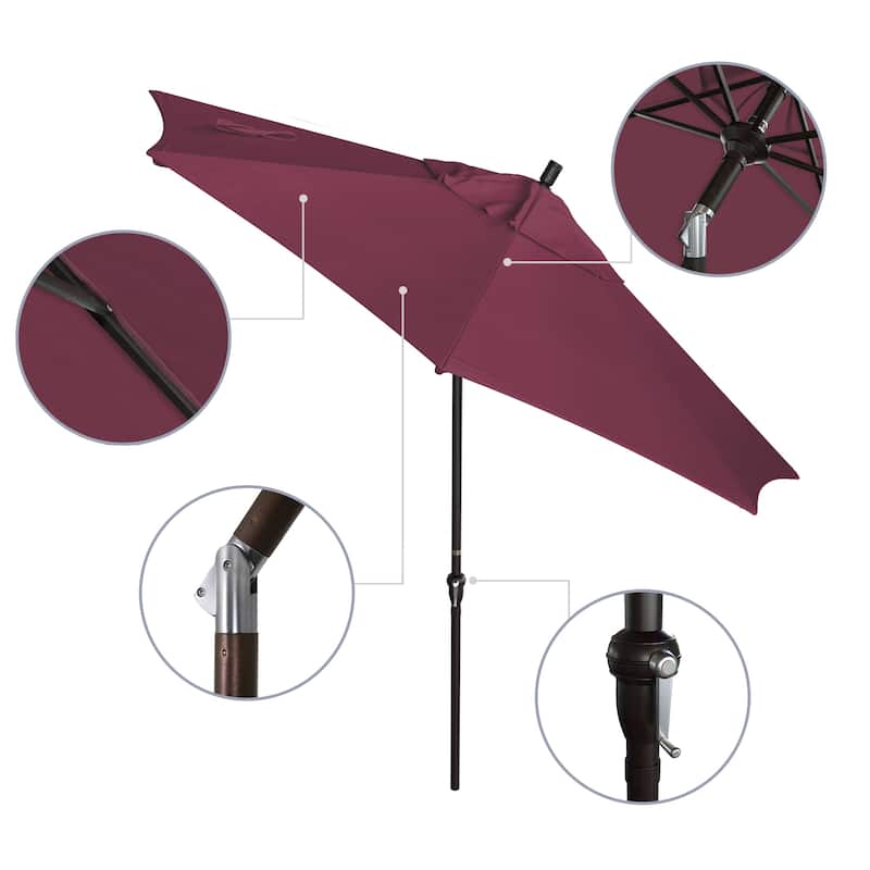 California Umbrella 9' Sunset Series Patio Umbrella Bronze Aluminum Frame and Ribs, Crank Lift Auto Tilt, Pacifica Pacific Blue