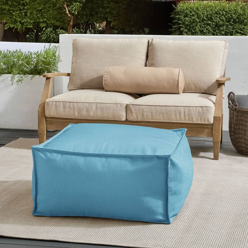 Sorra Home Sunbrella Outdoor Top Stitch Solid Bean Pouf - Cast Horizon - Large