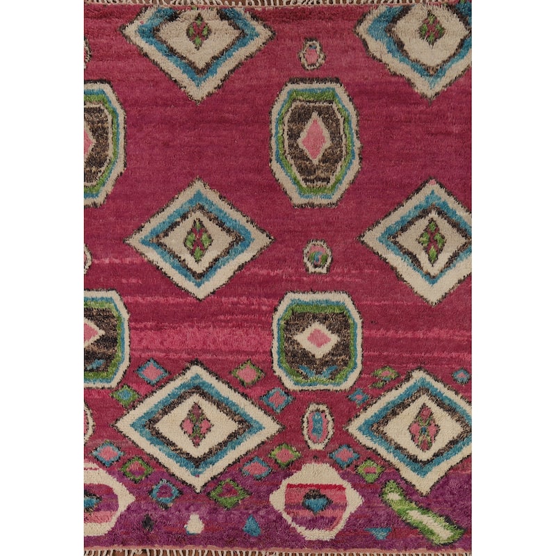 Moroccan Oriental Area Rug Hand-Knotted Geometric Wool Carpet - 8'10" x 10'6"