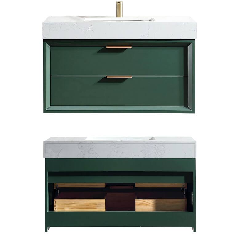 36/48/60 Modern LED Floating Bathroom Vanity with Single/Double Sink & Soft-Close Drawers & Waterproof, Green