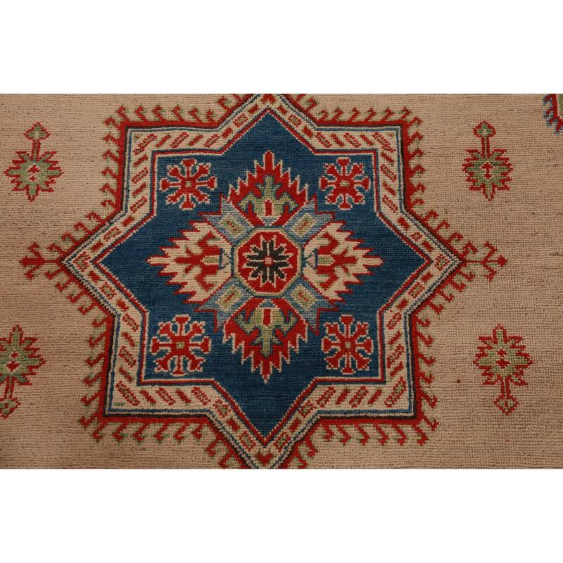 Hand Knotted Oriental 100% Wool Carpet Traditional Geometric Beige & Ivories Kazak Area Rug - 12' 3'' X 9' 0''