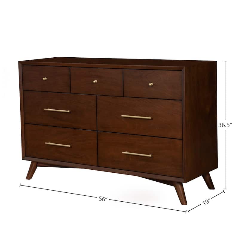 Alpine Furniture Flynn Mid Century 7 Drawer Dresser in Walnut (Brown)