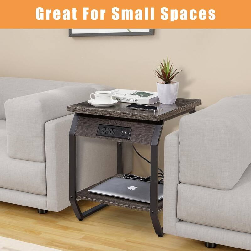Side Table with Charging End Tables Set of 2 with USB Ports & Sockets