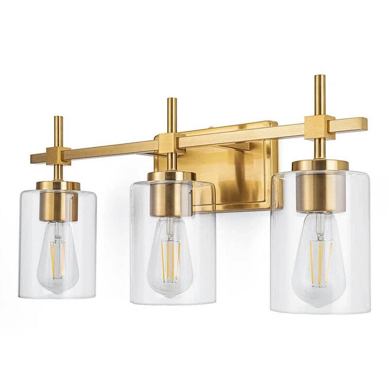 Jasper Gold Traditional Clear Glass 3-Light Bathroom Vanity Light