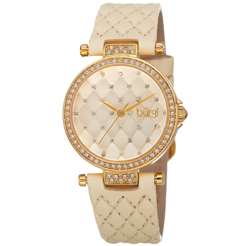 Burgi Women's Swarovski Crystals Quartz Quilted-Design Leather Strap Watch