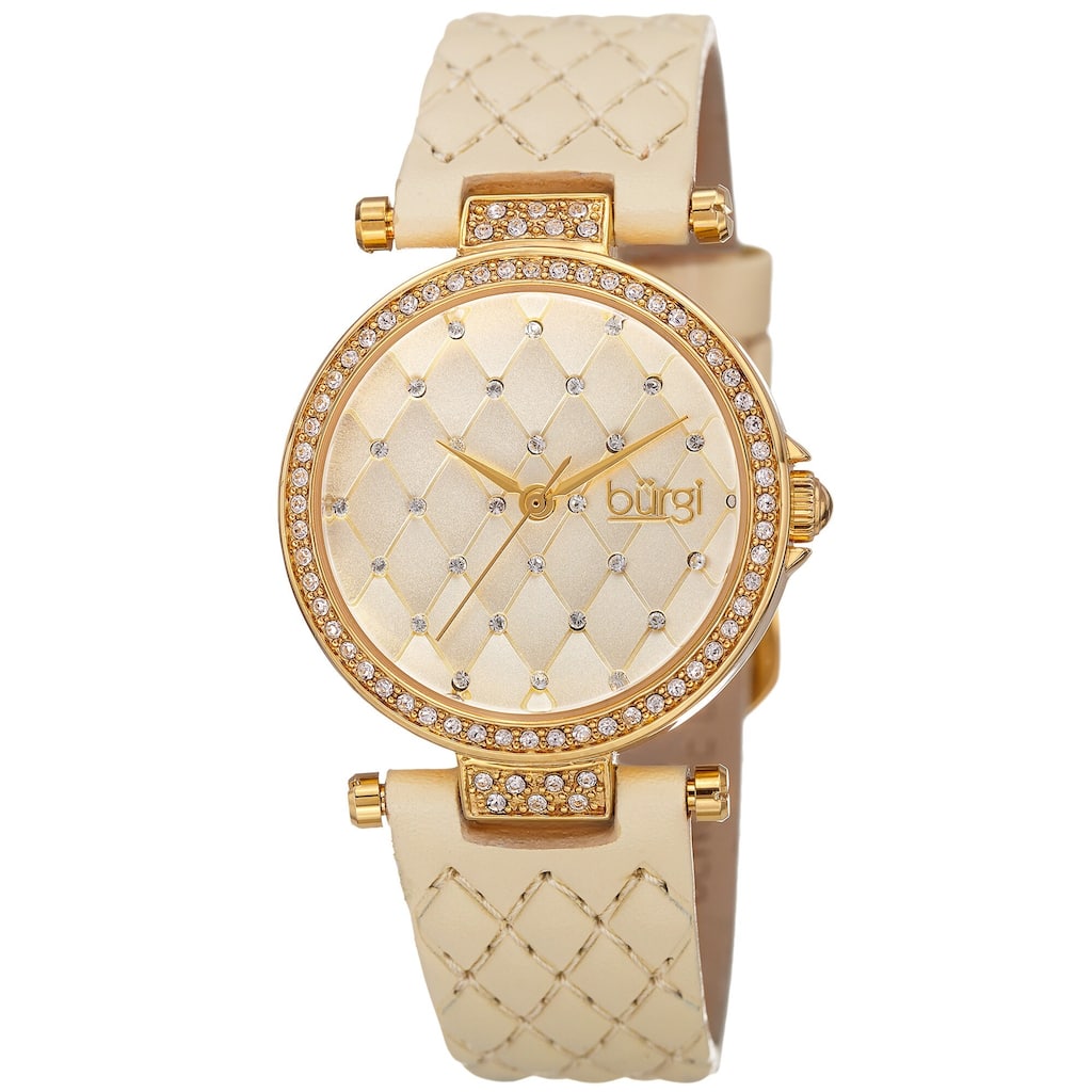 Burgi Women's Swarovski Crystals Quartz Quilted-Design Leather Strap Watch