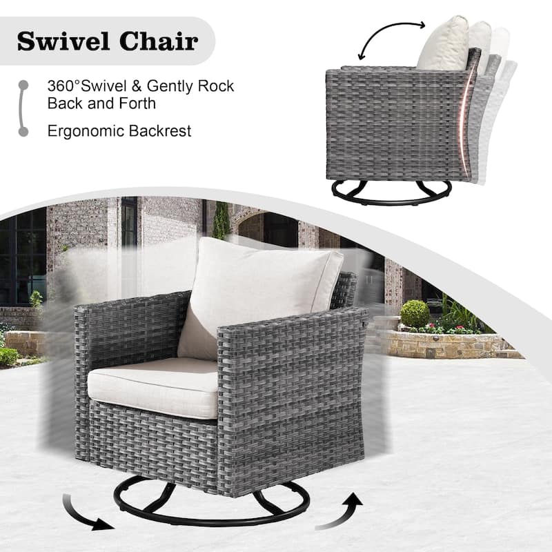 HOOOWOOO 11-piece Rattan Wicker Outdoor Furniture Set Swivel Chairs with Fire Pit