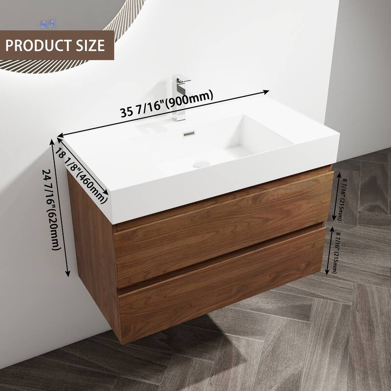 24/30/36 Single Sink Wall-Mounted Bathroom Vanity with Integrated Thick Edge Resin Sink