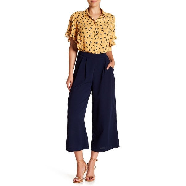 Elodie Navy Blue Women's Size Medium M Wide Cropped Pleated Pants