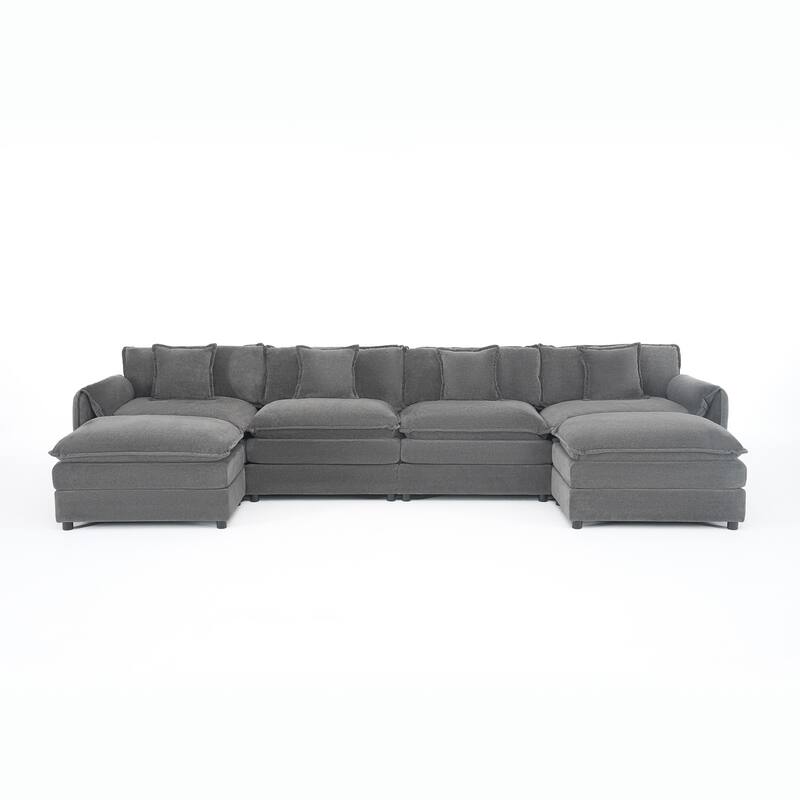 GDFStudio - 6-Piece Modular U-Shaped 143.31" Sectional Sofa with 2 Movable Ottomans