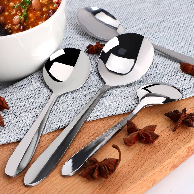 Stainless Steel Spoons 4 in 1 for Cooking Soup Spoon Dining Spoons - Silver Tone