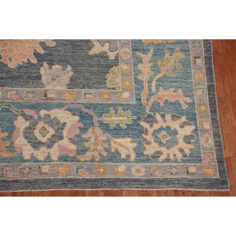 Hand Knotted Oriental 100% Wool Carpet Transitional All-Over Navy Blue & Blues Oushak Area Rug - 10' 0'' X 8' 2''