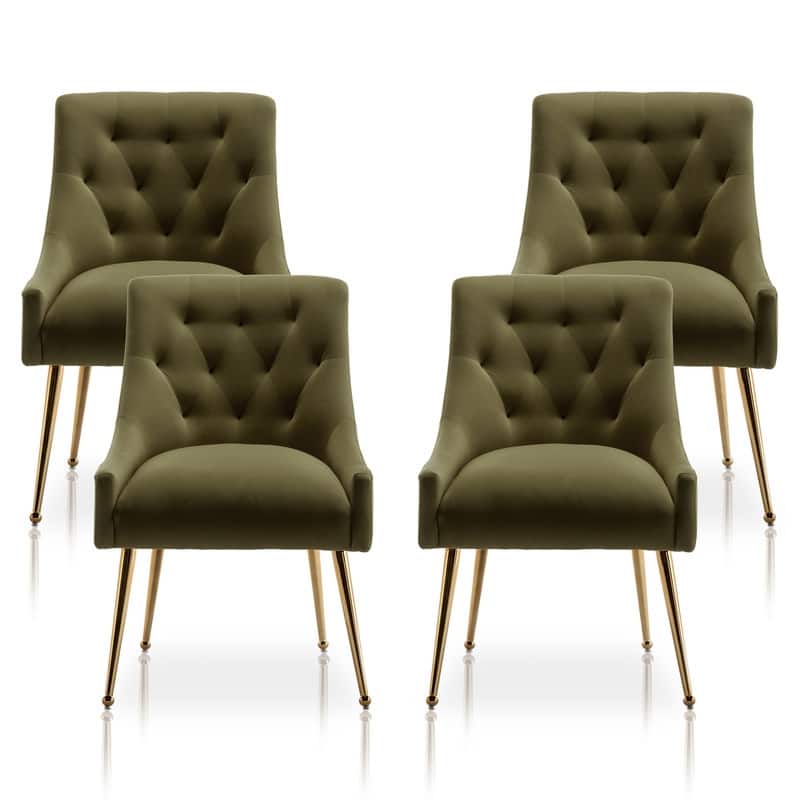 SEYNAR Modern Velvet Dining Chairs Set of 4, Upholstered Accent Chair Tufted Back Armless Chair with Back Pull