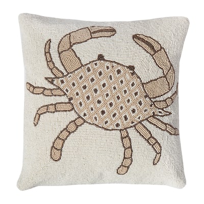 16" x 16" Natural Crab Hand Beaded Throw Pillow