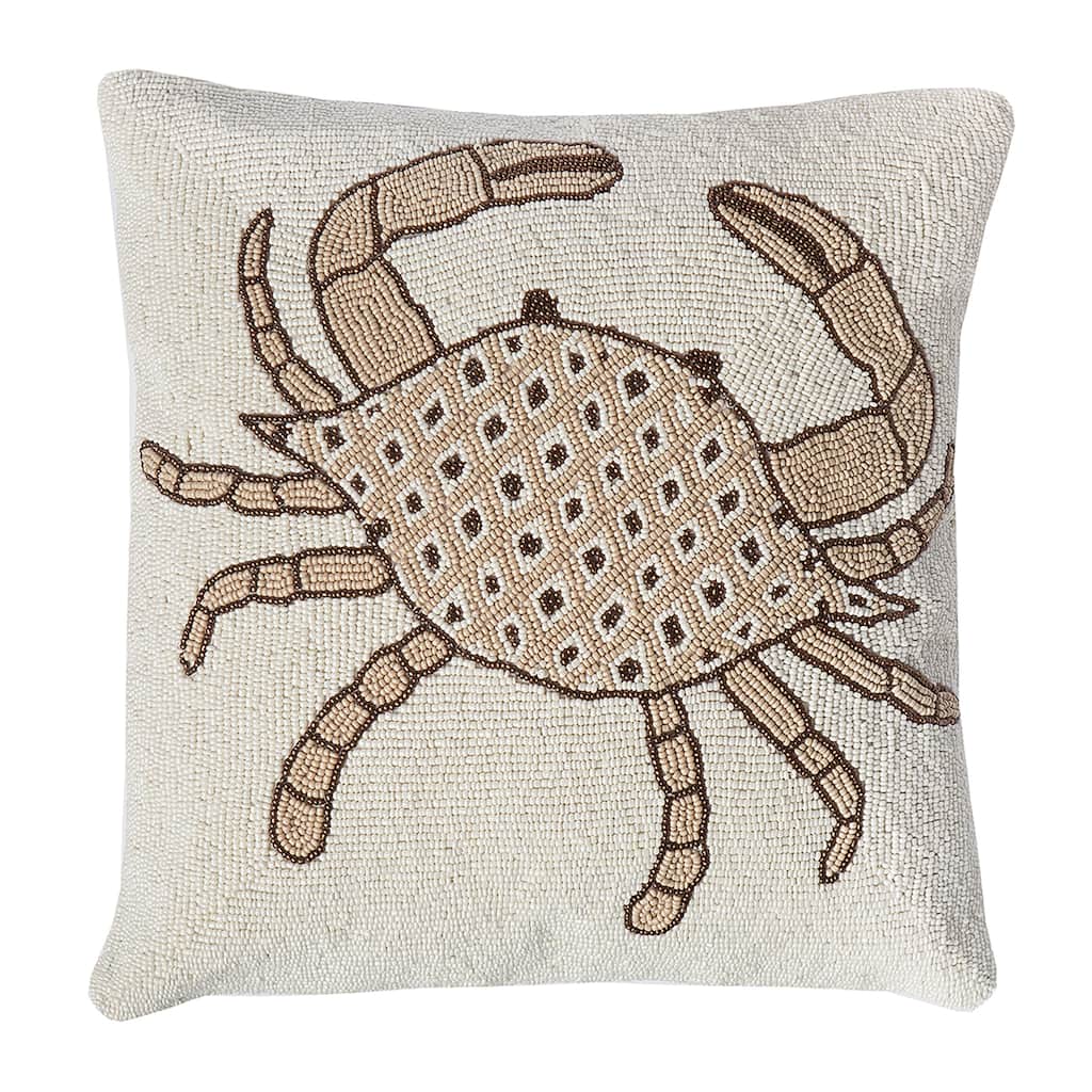 16" x 16" Natural Crab Hand Beaded Throw Pillow