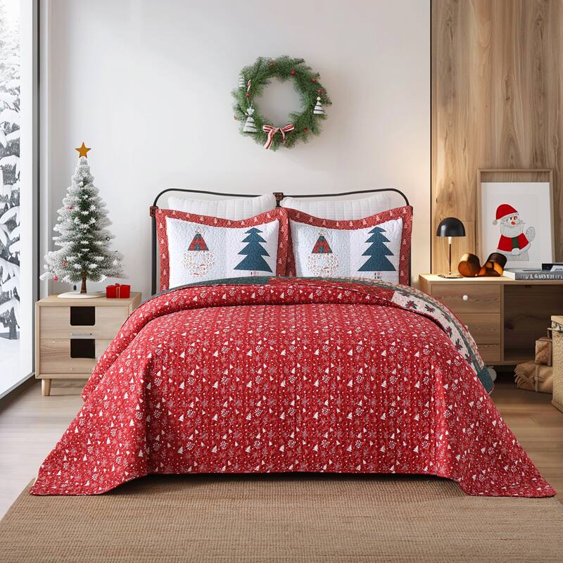 3 Pcs Lightweight Polyester Christmas Quilt Set