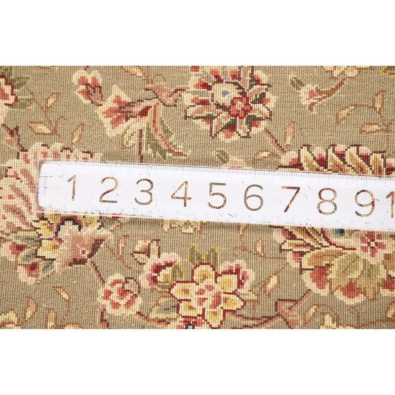 Vegetable Dye Floral Tabriz Chinese Rug Handmade Wool and Silk Carpet - 9'1" x 12'1"