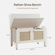 preview thumbnail 7 of 14, Boho Farmhouse Rattan Shoe Bench with Hidden Storage - Safety Hinged Lift Top Chest for Hallway & Living Room - 1-Piece