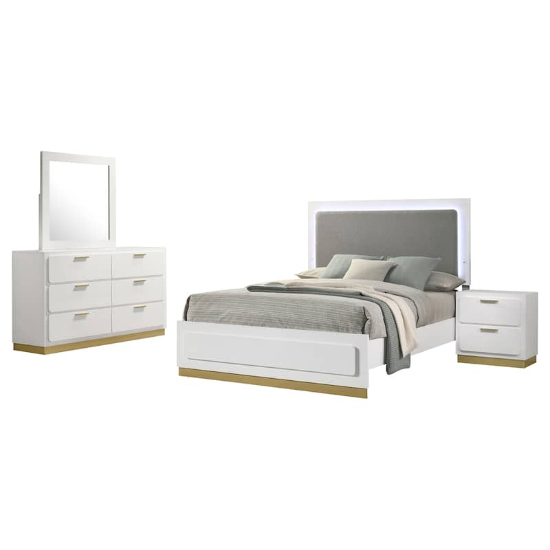Caraway 4-piece Panel Upholstered Bedroom Set with LED Headboard