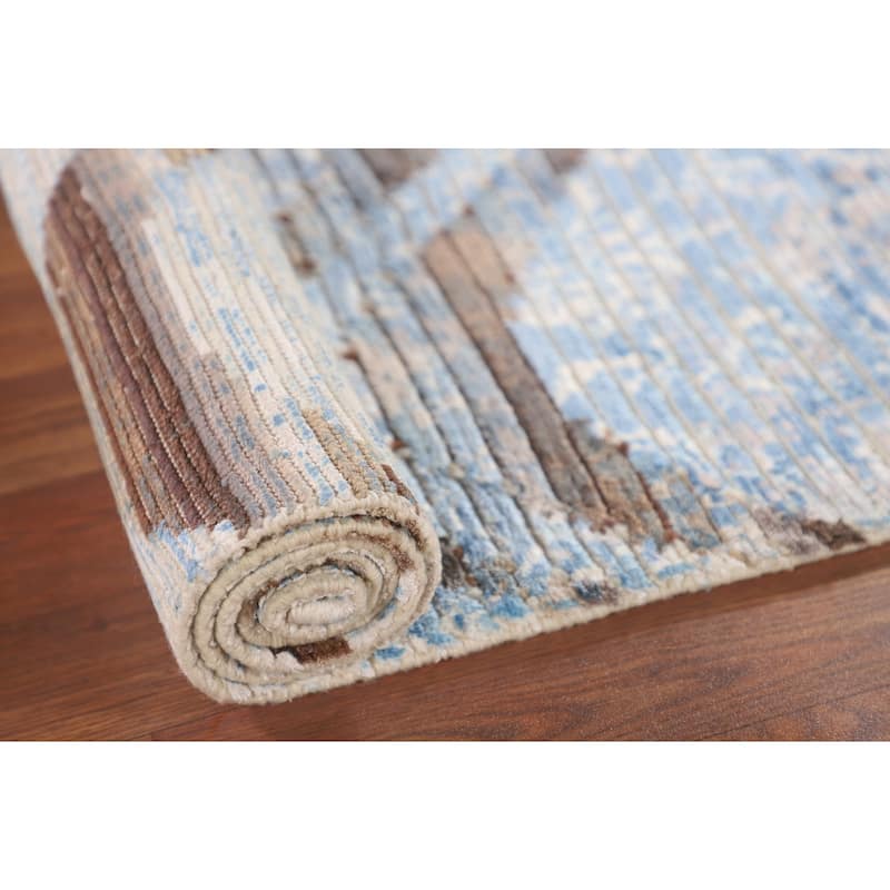 Striped / Modern Accent Rug Hand-Knotted Wool Carpet - 2'8"x 4'7"