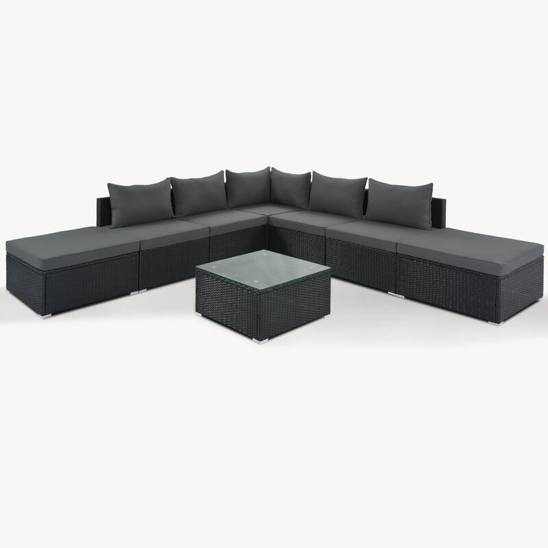 8-Pieces Outdoor Patio Sectional Sets, All Weather Garden Conversation Wicker Sofa Set with Coffee Table - Gray