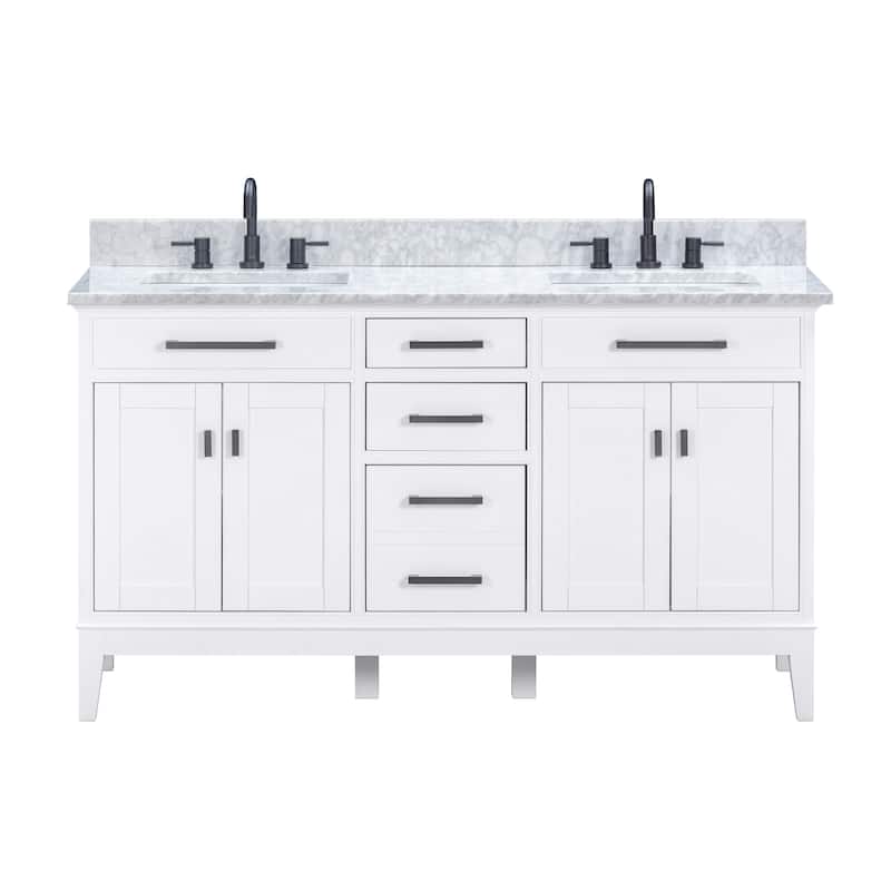 Madison 60 in. Double Sink Bathroom Vanity in White with Top - 61"W x 22"D