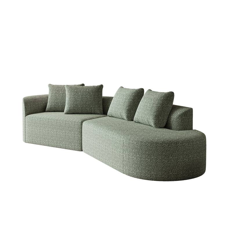 112" Chenille Curved Sectional Sofa with 4 Throw Pillows, Extra Deep Seating and No Assembly Required