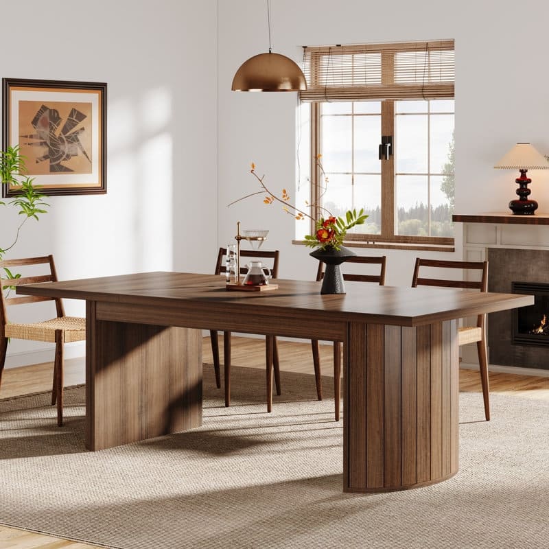 78.7 Inches Brown Wood Dining Table Kitchen Table for 8 People - Brown