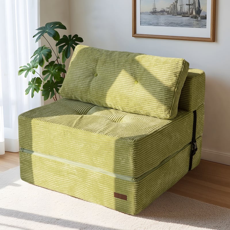 Corduroy Foam Folding Sofa Bed,6inch floor mattress - 32.5"x64" - Green