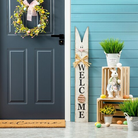 Glitzhome 42"H Wooden Easter Bunny "WELCOME" Porch Sign