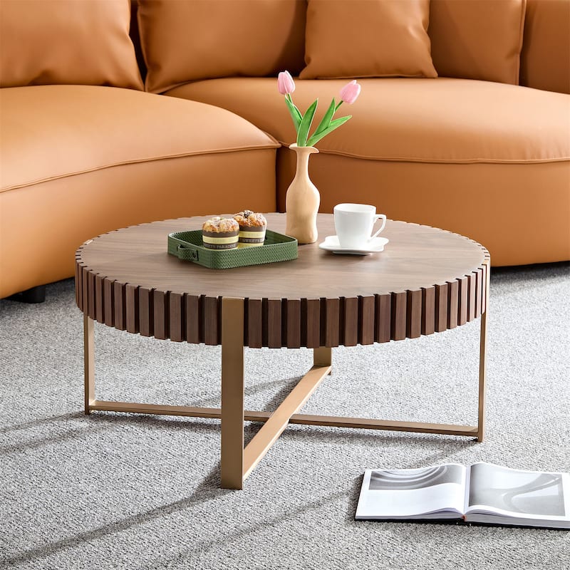 Modern Handcraft Drum Coffee Table - Walnut