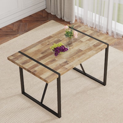 Roomfitters Minimalist Rectangular Dining Table with Textured MDF Top and Black Metal Legs for Modern Interiors