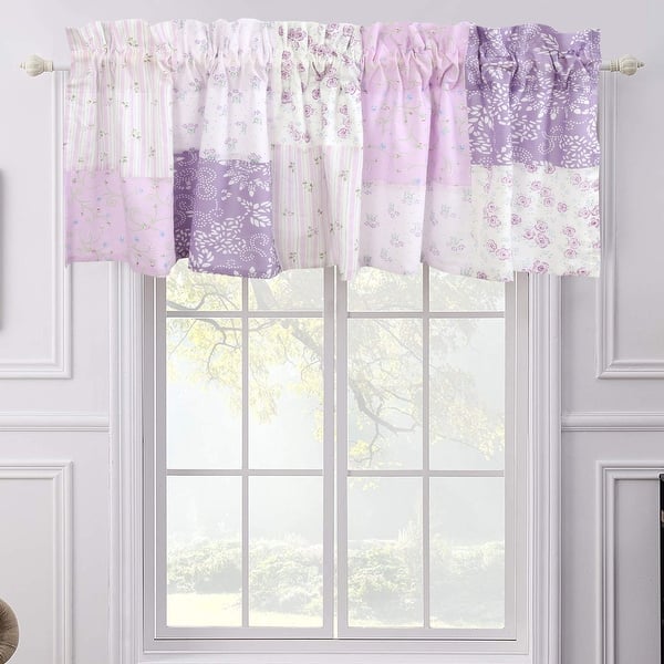 Lilac Lavender Floral Patchwork Straight Window Valance On Sale Bed