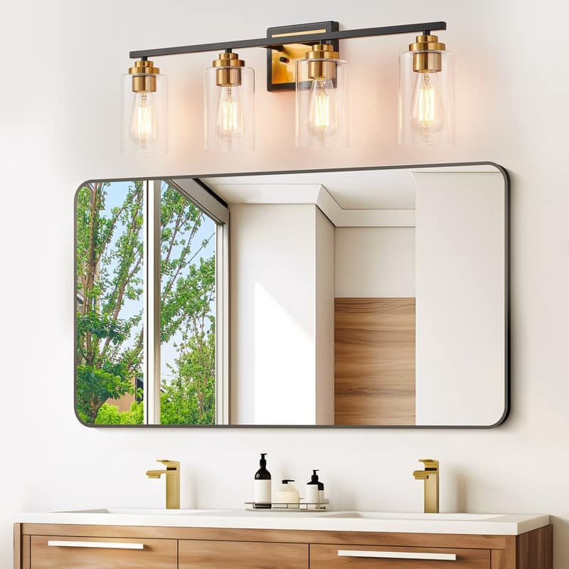 KAWOTI Rive 4-Light Dimmable Bathroom Vanity Light Antique Brass