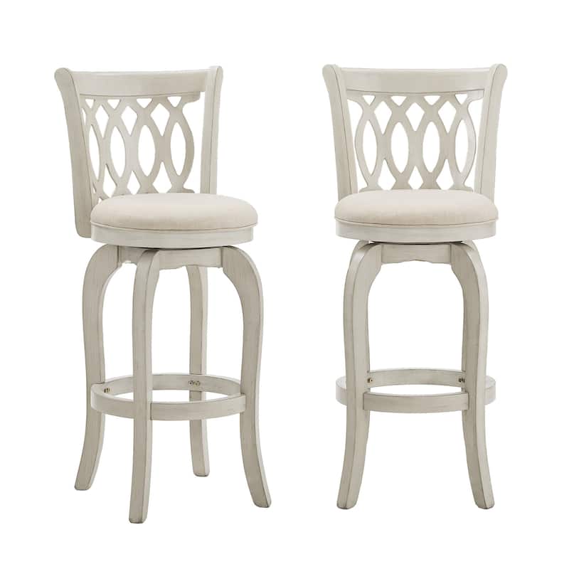 Rovinj Scroll Back Swivel Bar Stool - Antique White-Beige