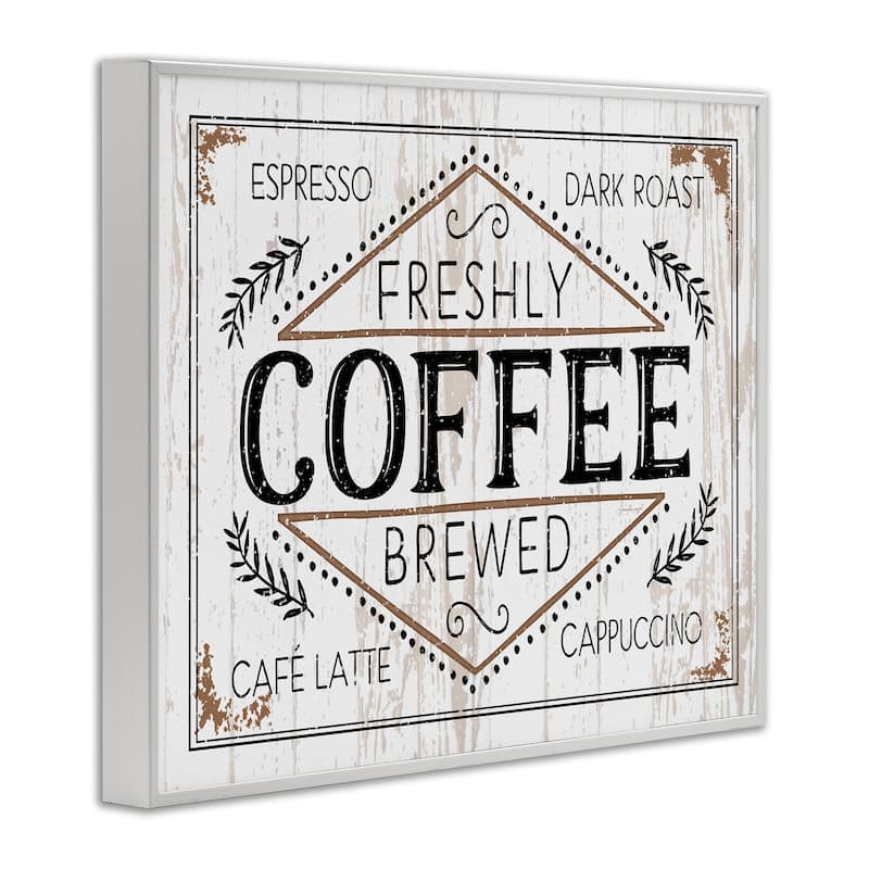 Stupell Rustic Fresh Brew Coffee Sign Autumn Charm Framed Giclee Texturized Art by Jennifer Pugh