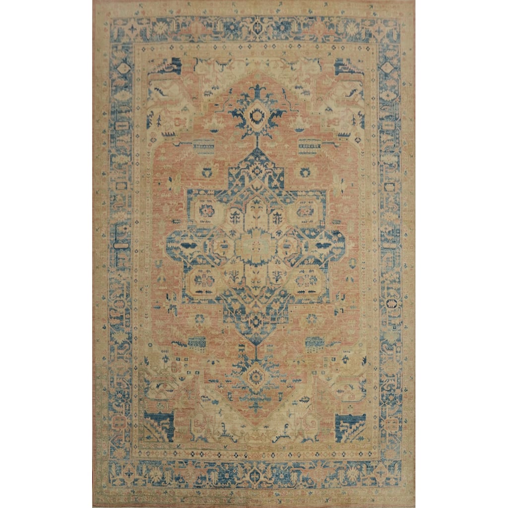 Hand Knotted Oriental 100% Wool Carpet Traditional Medallion Oranges & Rust Heriz (serapi) Area Rug - 12' 1'' X 9' 1''