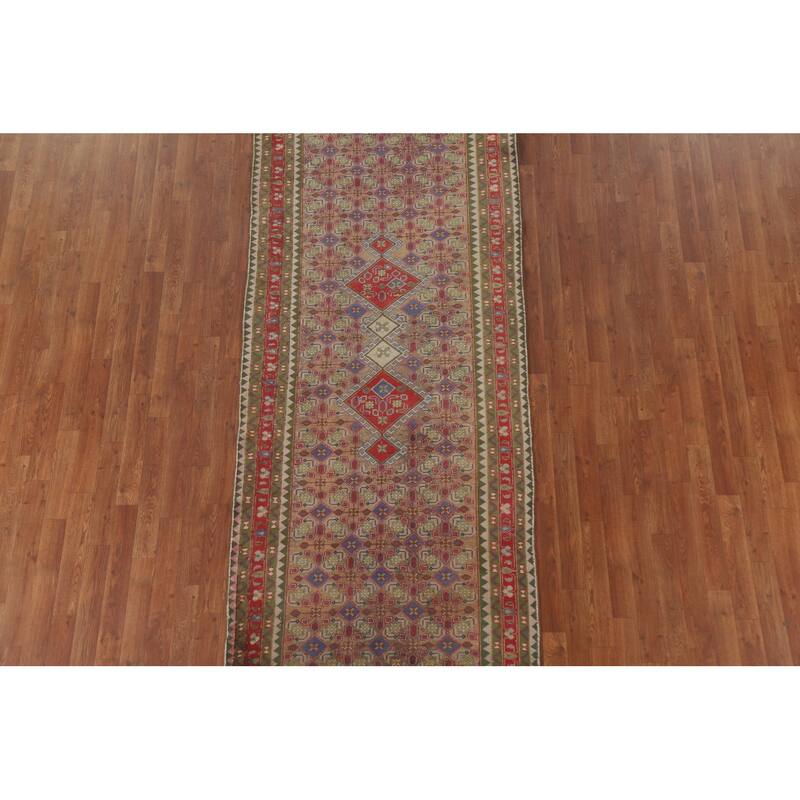 Geometric Tabriz Persian Antique Runner Rug Hand-knotted Wool Carpet - 3'8" x 9'5"