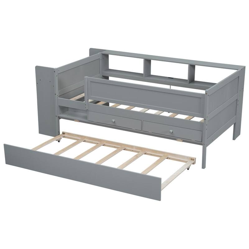 Twin Size Daybed with Drawers and Trundle, Tables, USB Charging Station