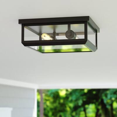 Kinzie Black Outdoor Square Flush-Mount Ceiling Light with Clear Glass - 12-in W x 4.5-in H x 12-in D