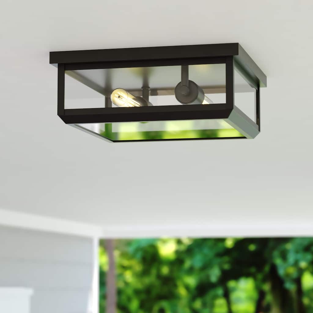 Kinzie Outdoor Square Flush-Mount Ceiling Light with Clear Glass