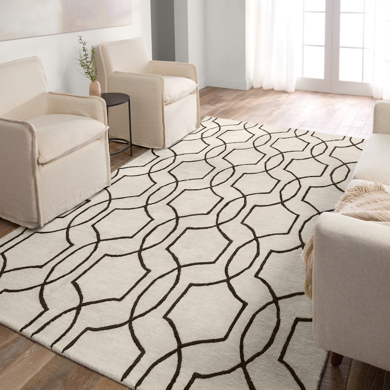 Quarath Handmade Geometric Cream/Black Area Rug