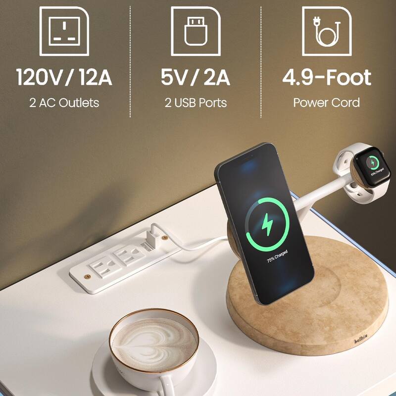 LED Nightstand with Adjustable Colors, 2 Drawers & Power Outlets