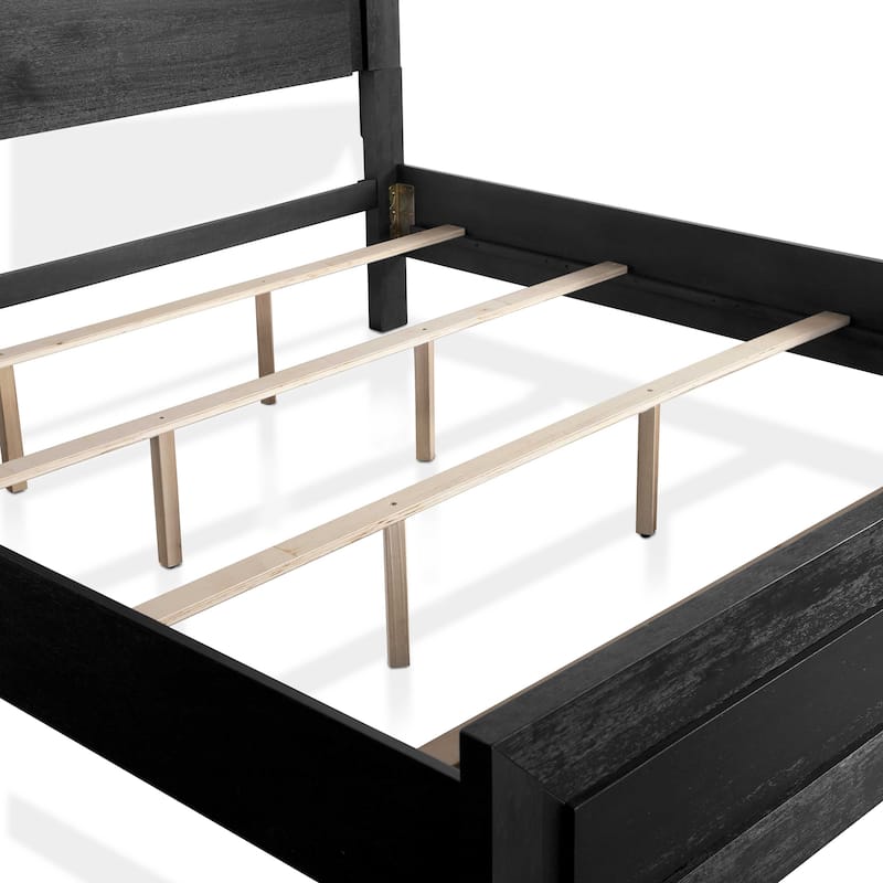 Furniture of America Alaric Modern Black Solid Wood Panel Bed with LED Light Headboard