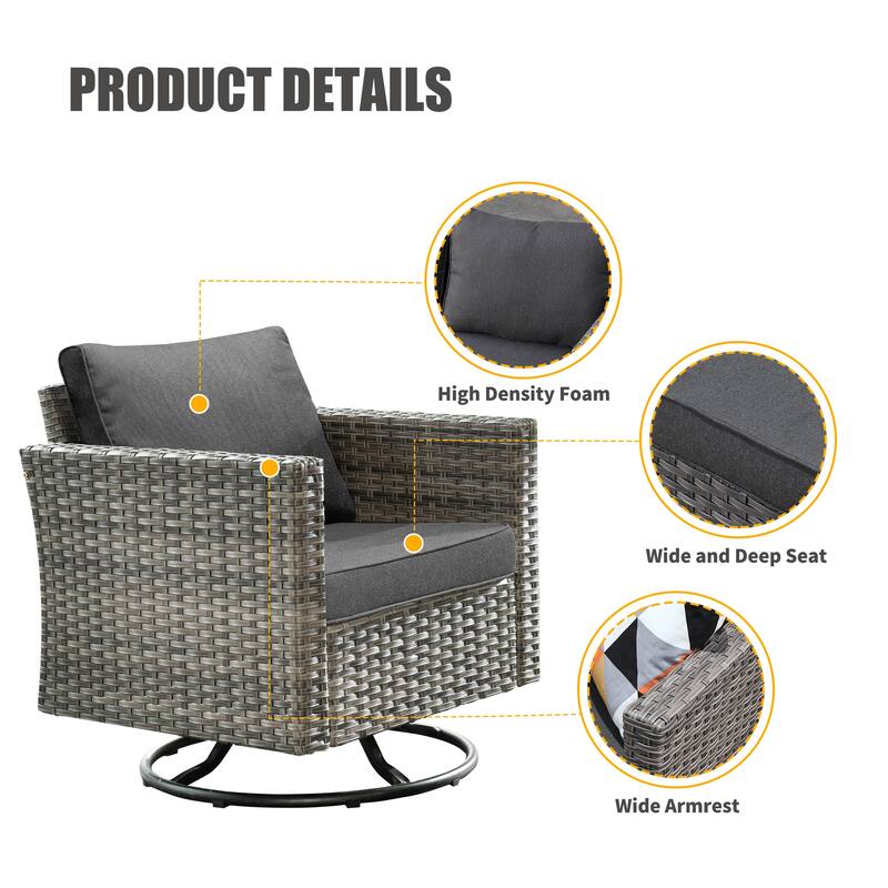 OVIOS 3-piece Patio Wicker Swivel Rocking Chairs Set