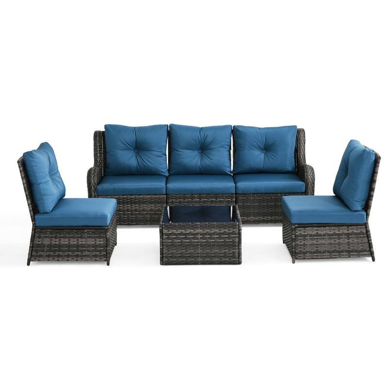 6-pieces Patio Wicker Outdoor Sectional Seating Sofa Set with Coffee Table