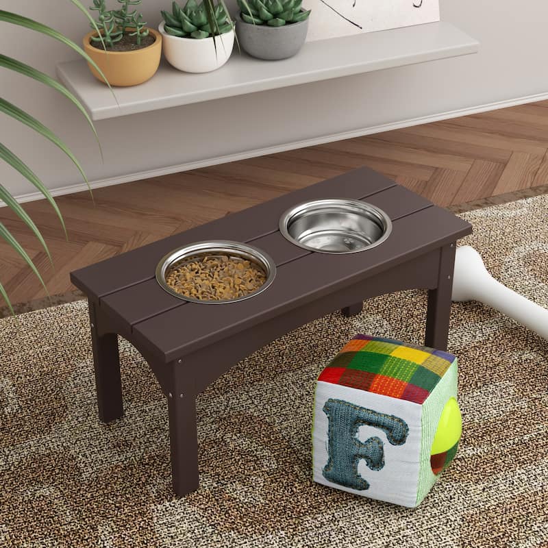 Polytrends Elevated Pet Feeder with Stainless Steel Bowls - N/A - Dark Brown