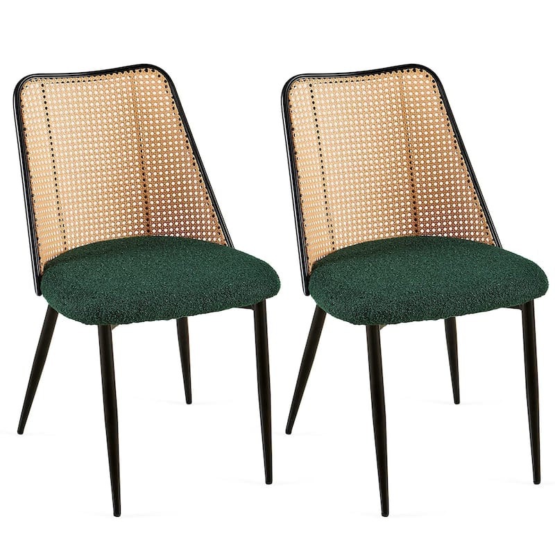 Dining Chairs Set of 2,Boucle Chairs with Natural Cane Back
